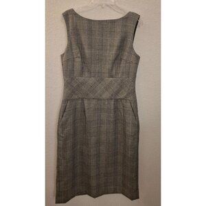 Banana Republic Glen Plaid Black/White Wool Blend Fully Lined Midi Dress Sz 6 EU